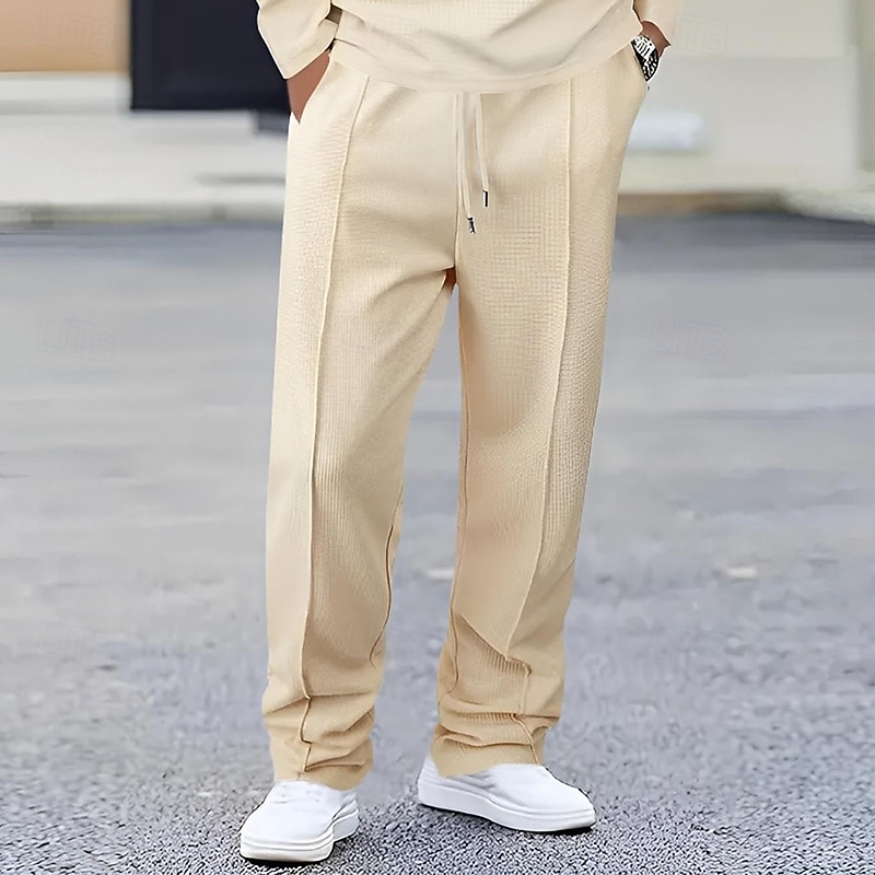 Homme Joggings Pantalons Pantalon de survêtement droit Pantalon gaufré Avec Poches Taille Élastique Cordon de serrage Uni Confort Sport en Plein Air Quotidien Mode Occasionnel Noir Blanche de 2026 ? $17.99 –P5