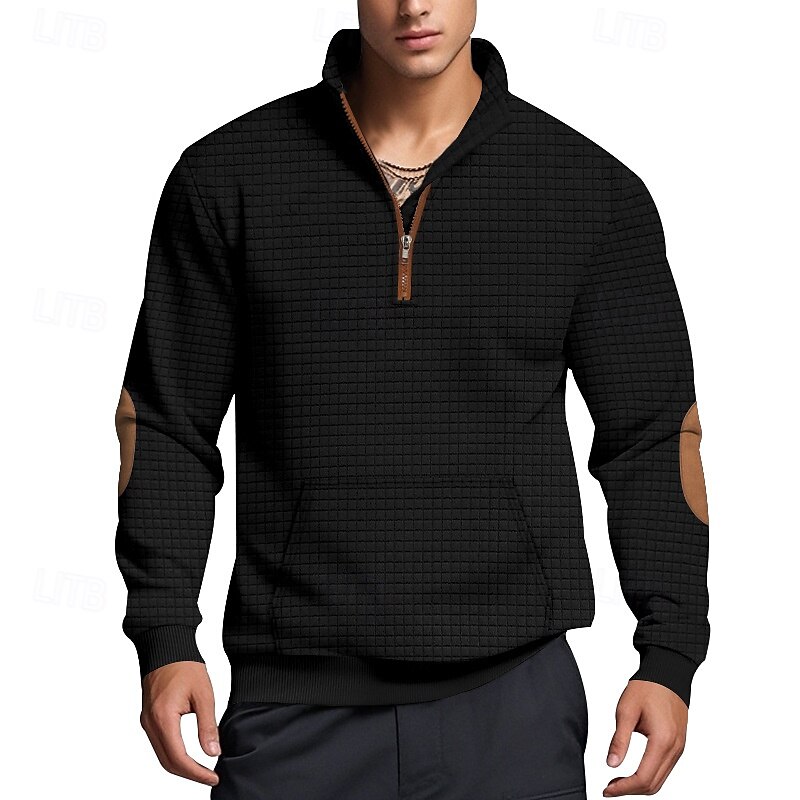 Per uomo Maglia Felpa con zip corta Nero Bianco Blu marino Grigio chiaro Grigio scuro Mezza zip Blocco di colori Tasca Frontale Testurizzato Sport & Outdoor Quotidiano Ferie Poliestere Streetwear del 2025 a $28.99 –P11