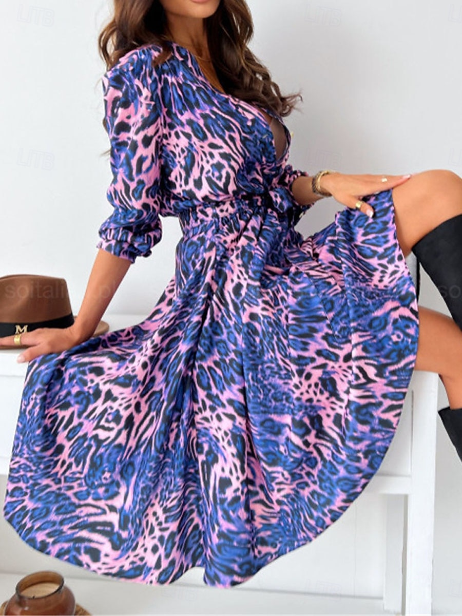 Damen Midikleid Casual kleid Schaukelkleid A Linie Kleid Boho-Kleid Brautkleider schlicht Täglich Regular Fit Blumen Langarm V Ausschnitt Schwarz Gelb Rote Purpur Frühling Herbst 2025 - $41.99 –P11