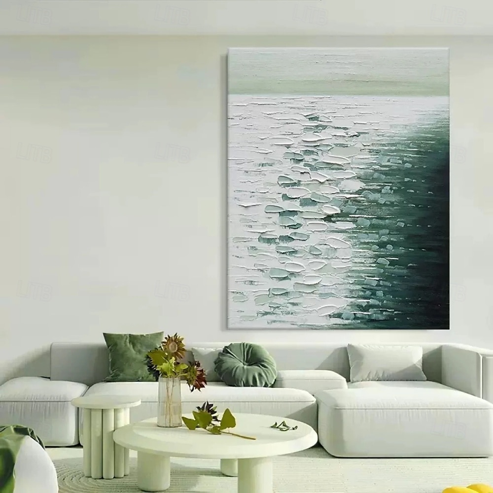 Abstract Green Wave Paintings On Canvas Large handmade Textured Ocean Wave Painting Blue and White Ocean Wave Art Coastal Wall Art oil painting on Canvas 3D Abstract Ocean Artwork Modern Home Decor 2025 - $125.99 –P5