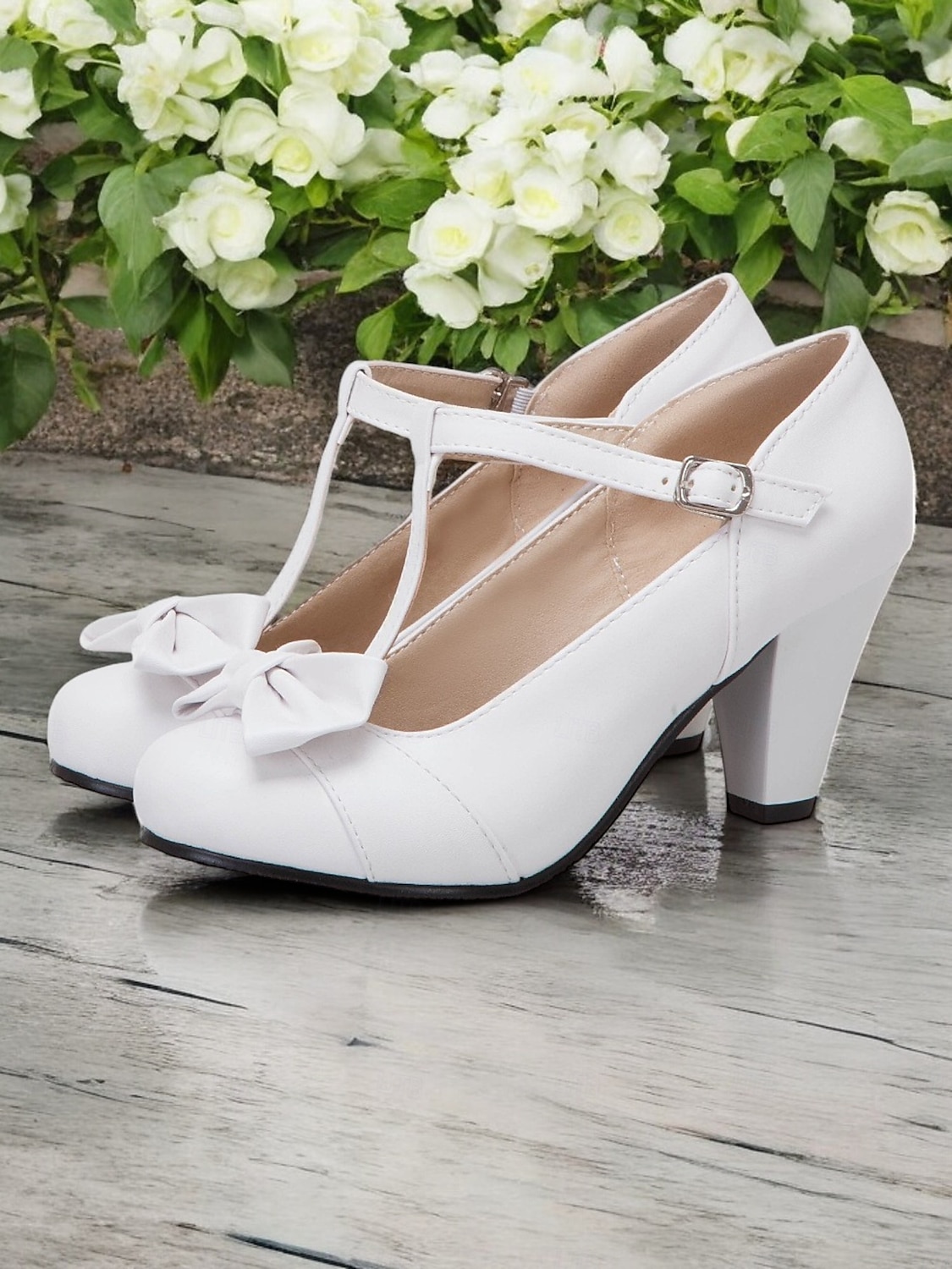 svarta t-bandklackar för kvinnor med rosettdetalj - vintageinspirerade chunky pumps för kontor, fester eller högtidliga tillfällen 2025 - €42.99 –P2