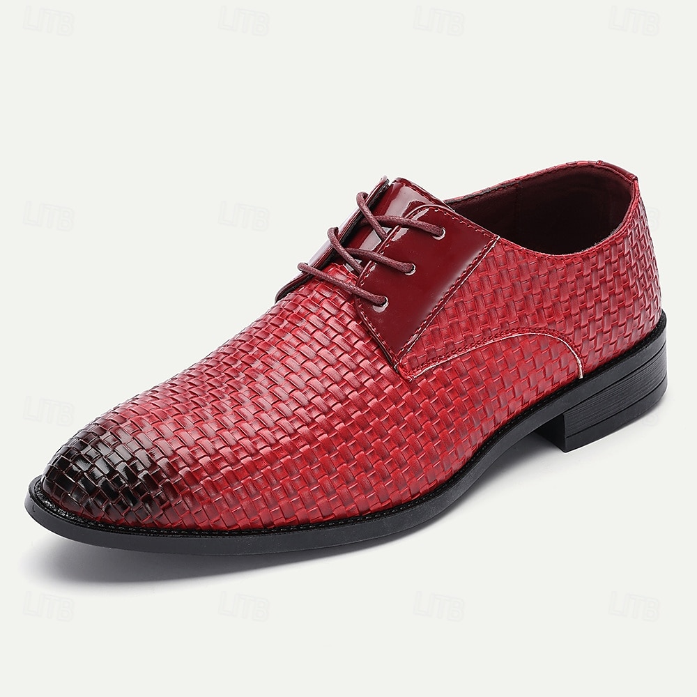 sapatos sociais masculinos de couro sintético vermelho trançado – oxfords elegantes com cadarço e detalhes em couro envernizado para ocasiões formais e casuais de 2025 por $54.99 –P3