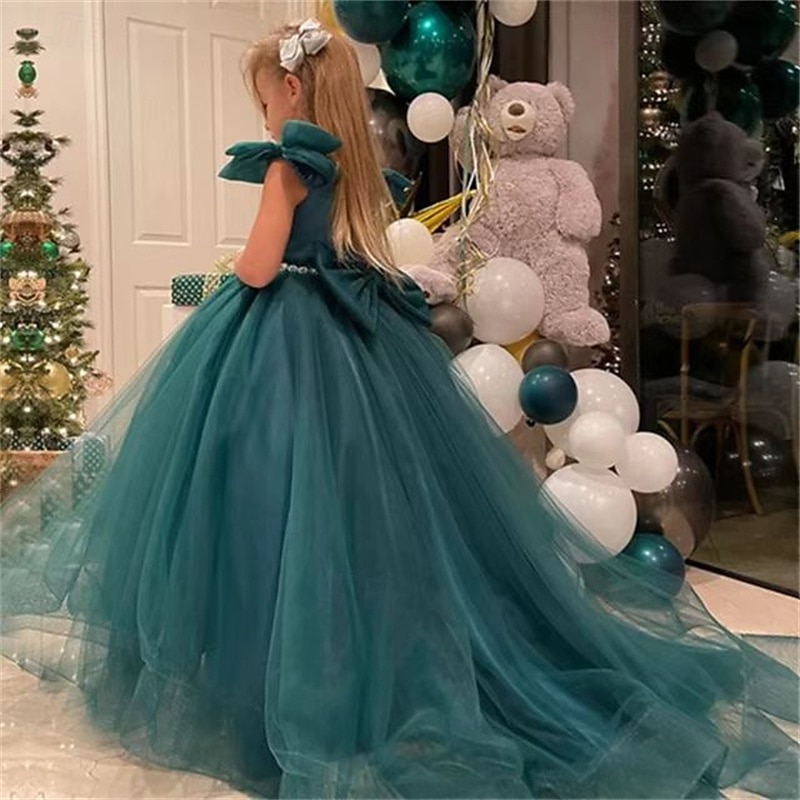 kinderkleidung Mädchen Party Kleid Feste Farbe Kurzarm Leistung Gitter Prinzessin Süß Gitter Mitte der Wade Etuikleid Tüll-Kleid Sommer Frühling Herbst 2-12 Jahre Grün 2025 - $82.99 –P2