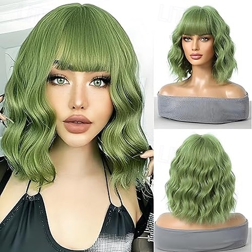 Short Wig Shoulder Length Bob Curly Wavy Wig With Bangs for Women Charming Heat-resistant Synthetic Hair Wigs for Date Daily Use 2025 - $19.49 –P3