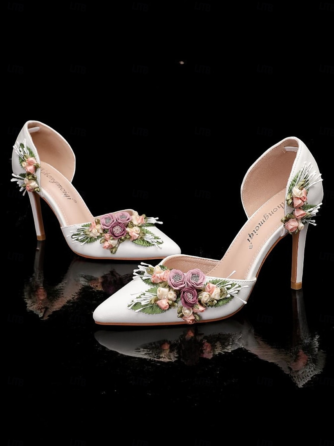 Women's White Bridal D'Orsay Stiletto Heels – Pointed Toe Wedding Pumps with 3D Floral Embellishment for Garden & Church Weddings 2026 - $59.99 –P12