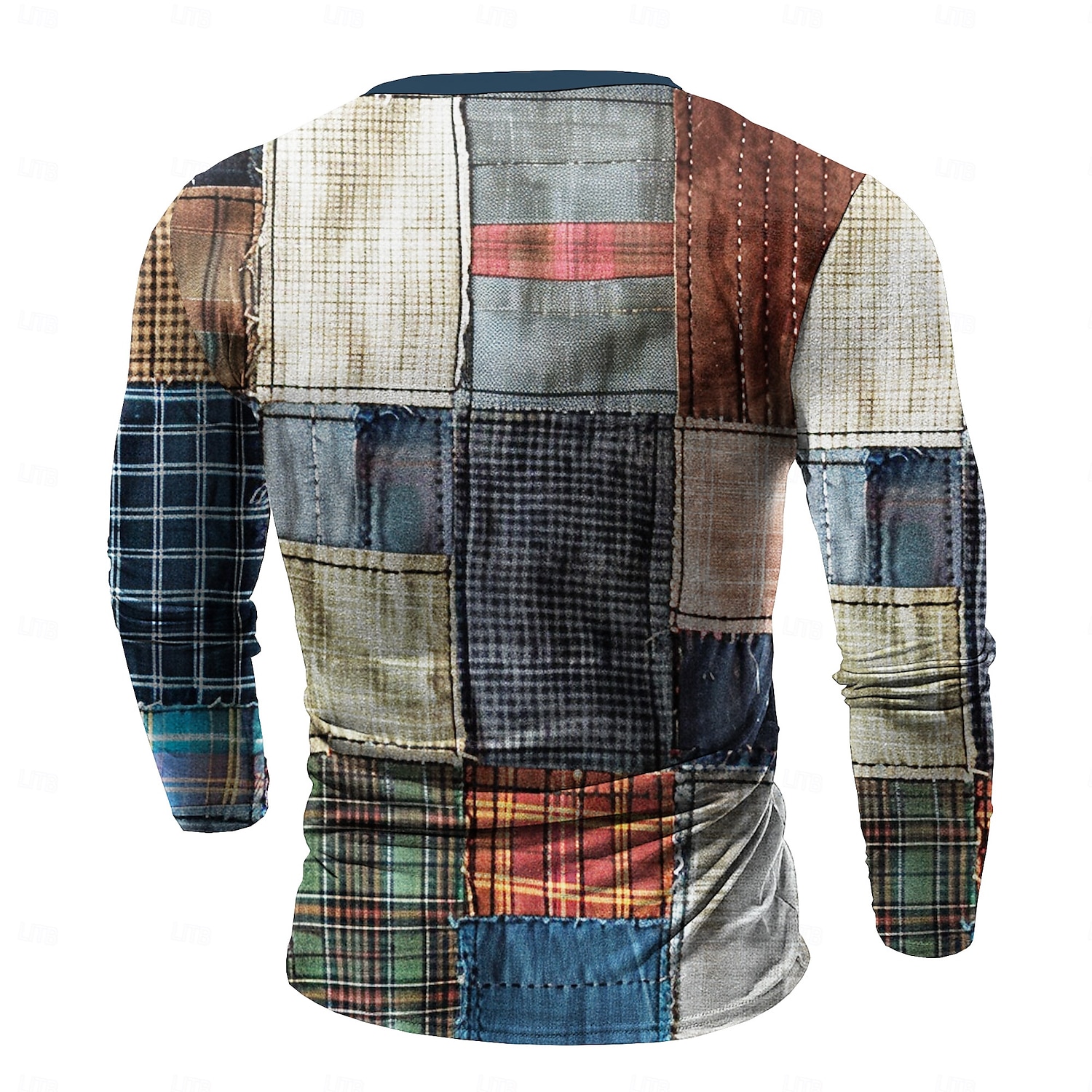 Herren Patchwork Henley Shirt langarmshirt Langarm 3d Drucken Designer Retro Vintage Brautkleider schlicht Strasse Casual Täglich Winter Frühling & Herbst Rote Blau Dunkelblau Henley-Kragen Knopf 2025 - $22.99 –P4
