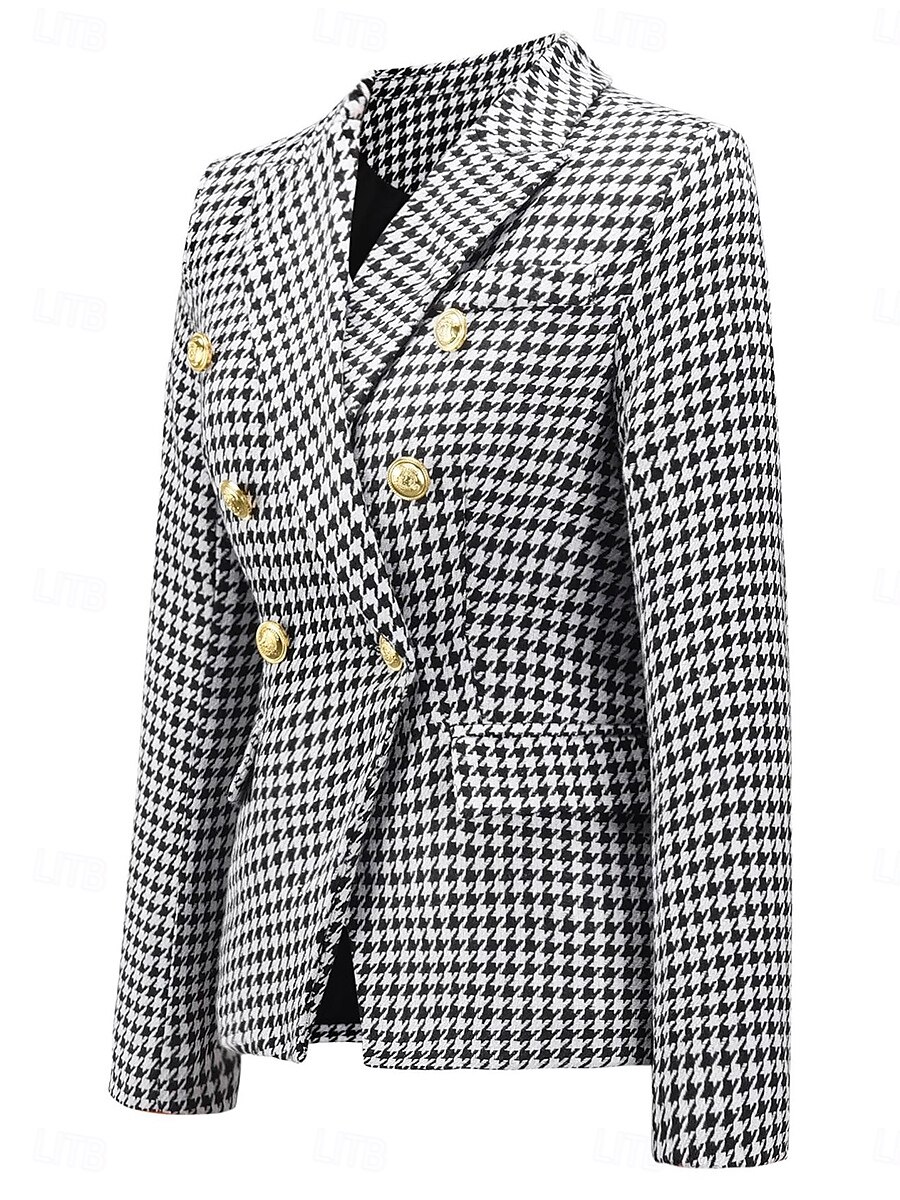 Dames Blazer Werk Straat Herfst Winter Normaal jas Normale pasvorm Ademend Elegant Stijlvol Jacks Lange mouw niet-afdrukken Effen Kleur Strepen en Plaid Met zakken Wit + Zwart Zwart Rood 2025 - $42.99 –P2