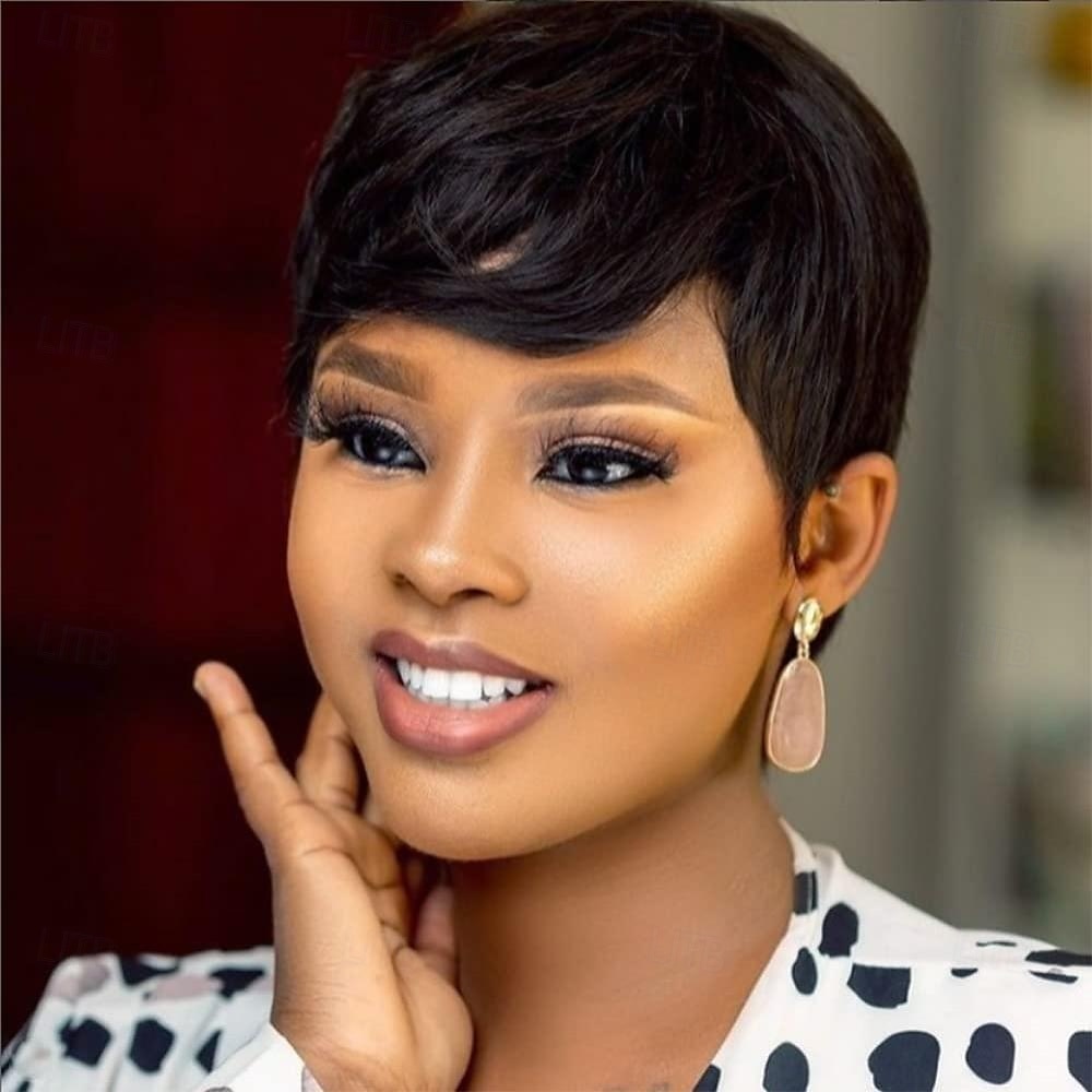 parrucca pixie cut per donne nere parrucche corte per capelli umani senza pizzo frontale parrucche corte a strati con frangia per l'uso quotidiano colore naturale del 2025 a $48.99 –P1