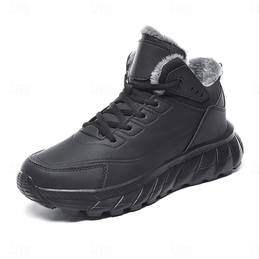 Botas de nieve de invierno negras para hombre: botas de senderismo impermeables, forradas con piel, con cordones y suela antideslizante para climas fríos 2025 - $46.99 –P2