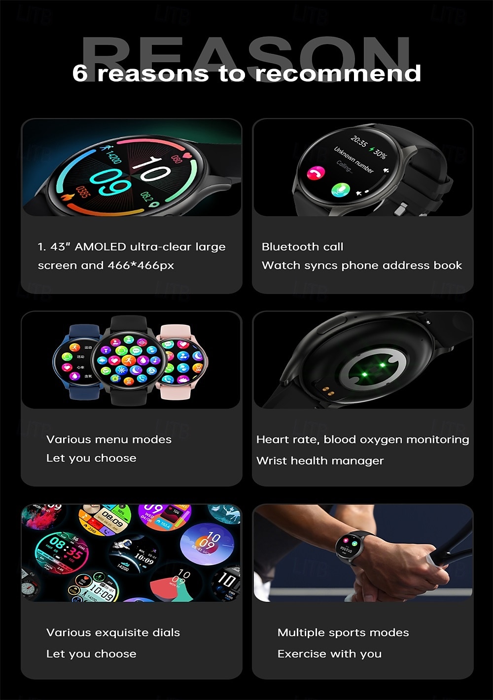 696 ZW60 Smart Watch 1.43 inch Smart Band Fitness Bracelet Bluetooth Pedometer Call Reminder Sleep Tracker Compatible with Android iOS Women Men Hands-Free Calls Message Reminder IPX-0 44mm Watch Case 2025 - $39.99 –P1