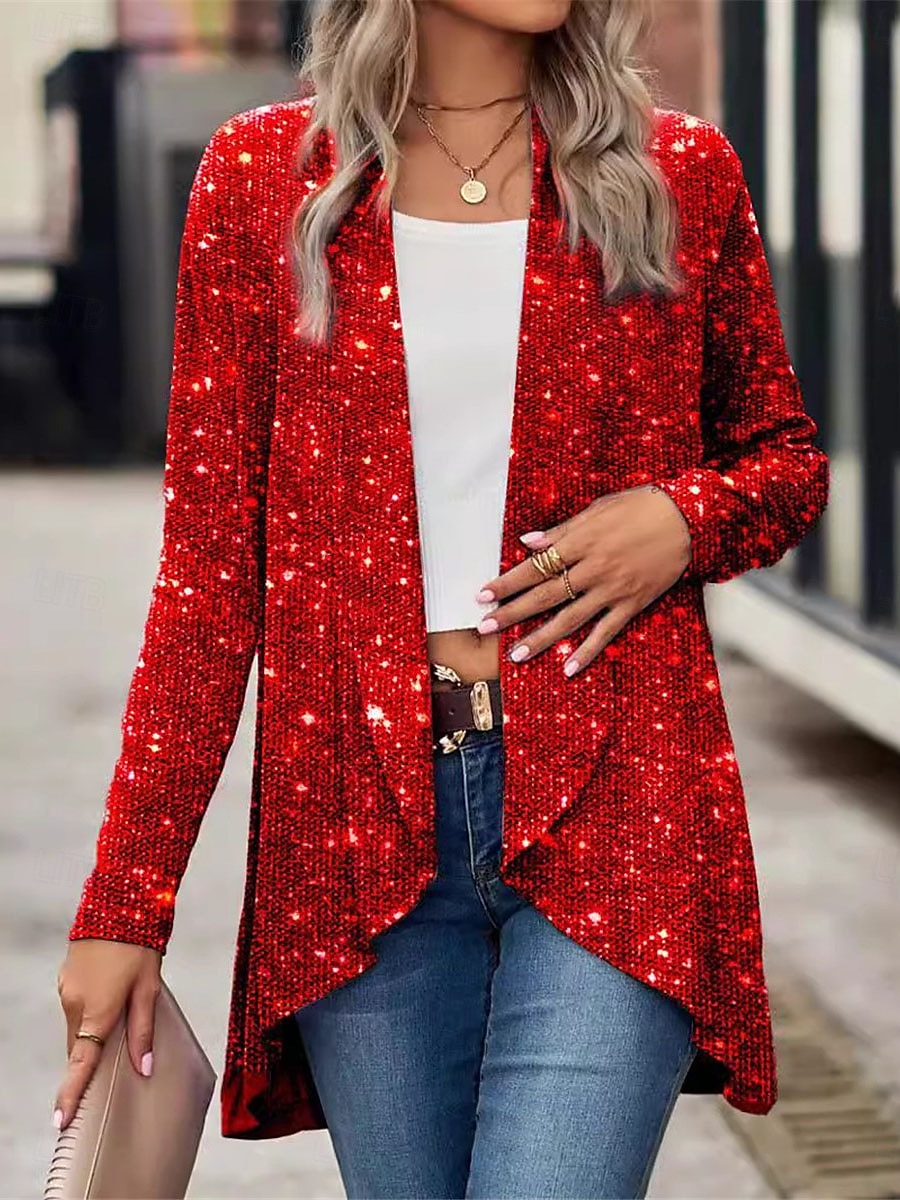Per donna Giacca sportiva Esterno Strada Da tutti i giorni Autunno Inverno Standard Cappotto Standard Tenere al caldo Traspirante Moda Informale Giacca Manica lunga Liscio Con lustrini Argento Nero del 2025 a $28.99 –P1