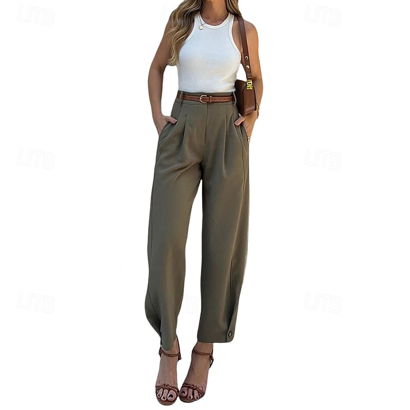 Mujer Talla EU / US Pantalones Casual Confort Longitud total Tiro Alto Color sólido Cremallera Hebilla Cómodo Microelástico Fiesta Casual Diario Negro Verde Ejército Café Otoño invierno Todas las 2025 - $29.99 –P9