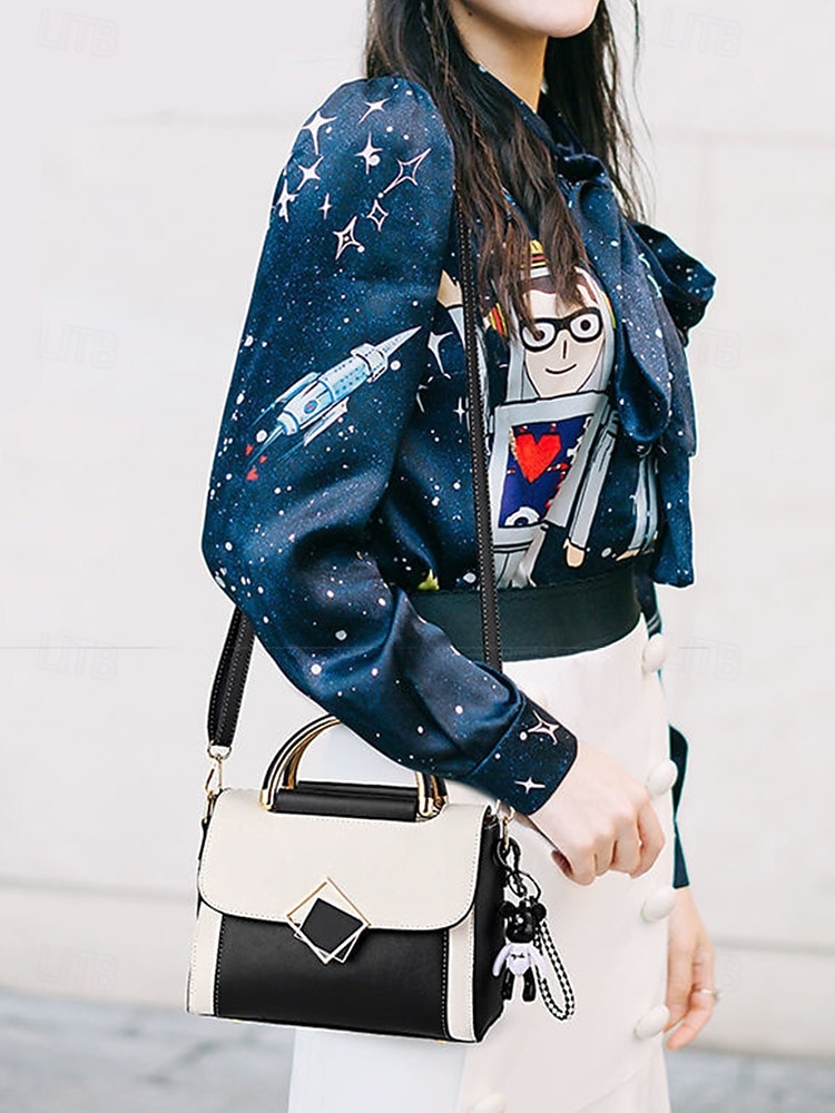 женская двухцветная сумка с золотой ручкой и ремнем через плечо | элегантная и стильная небольшая сумка через плечо для повседневного использования 2025 - $24.99 –P1