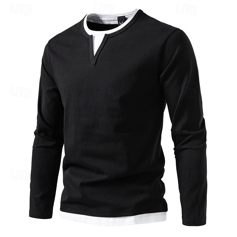Herren T Shirt T-Shirt Langarmshirt Langarm Rundhalsausschnitt Frühling & Herbst Einfach Mode Designer Basic Falscher Zweiteiler Urlaub Straße Ausgehen Dunkelgrau Schwarz Hellgrün Top T-Shirt für 2025 - $32.99 –P7