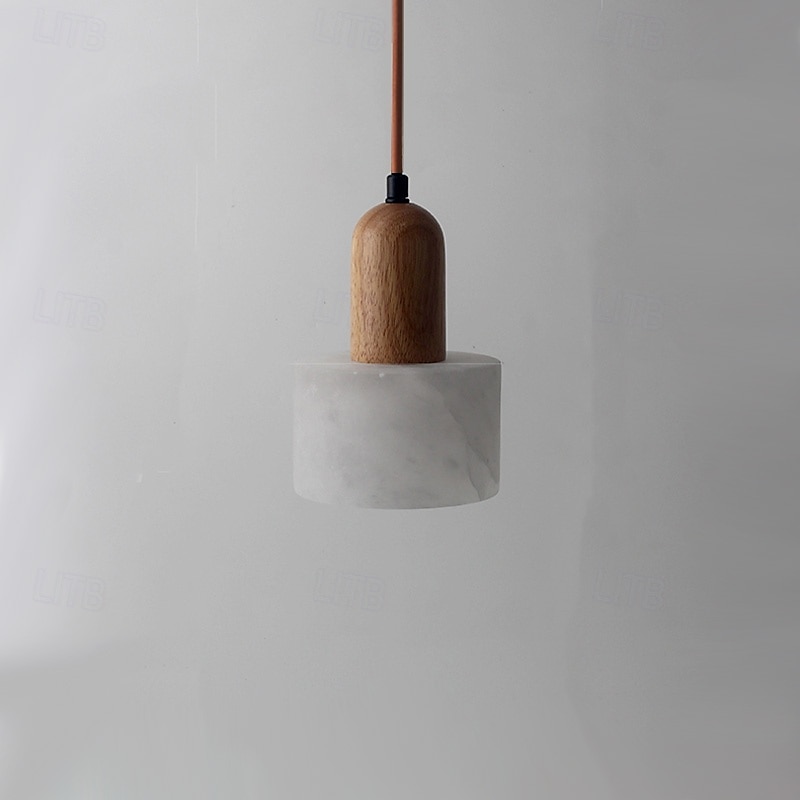 moderne marmor stein pendel lys tre og alabaster gårdshus mid-century pendel 85-265v 17cm 2025 - $126.99 –P10