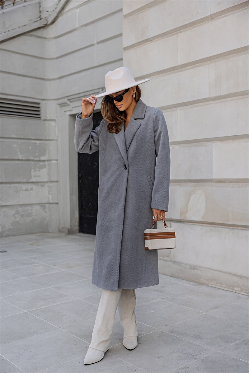Mujer Abrigo Mantiene abrigado Cómodo Botones Bolsillo Elegante Color sólido Casual Diario Botonadura Simple Largo Diseño Ajuste regular Manga Larga Ropa de calle Negro Blanco Rojo Invierno 2025 - $50.99 –P4