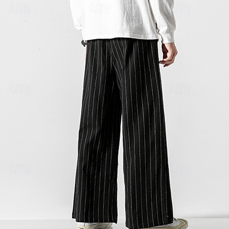 Voor heren Broek Vrijetijdsbroek Zak Trekkoord Recht been Streep Comfort Buiten Dagelijks Modieus Casual Donker Bruin Zwart Micro-elastisch 2025 - $42.99 –P9