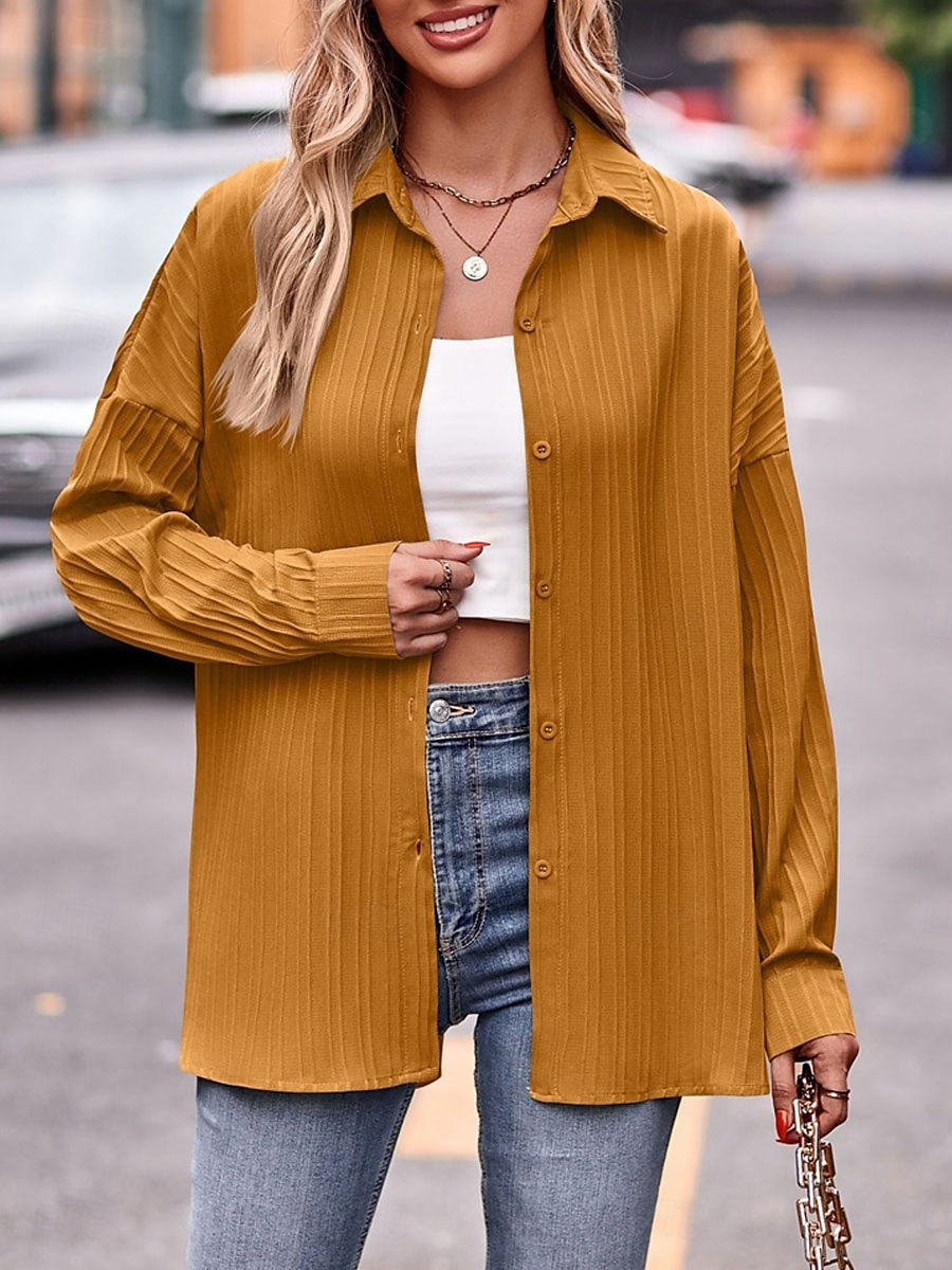 Dam Vardaglig jacka Utomhus Gata Dagliga kläder Sommar Vår Höst Normal Täcka Normal Andningsfunktion Stylish Ledigt Jacka Långärmad Slät Överdimensionerad Gul Grön 2025 - $29.99 –P8