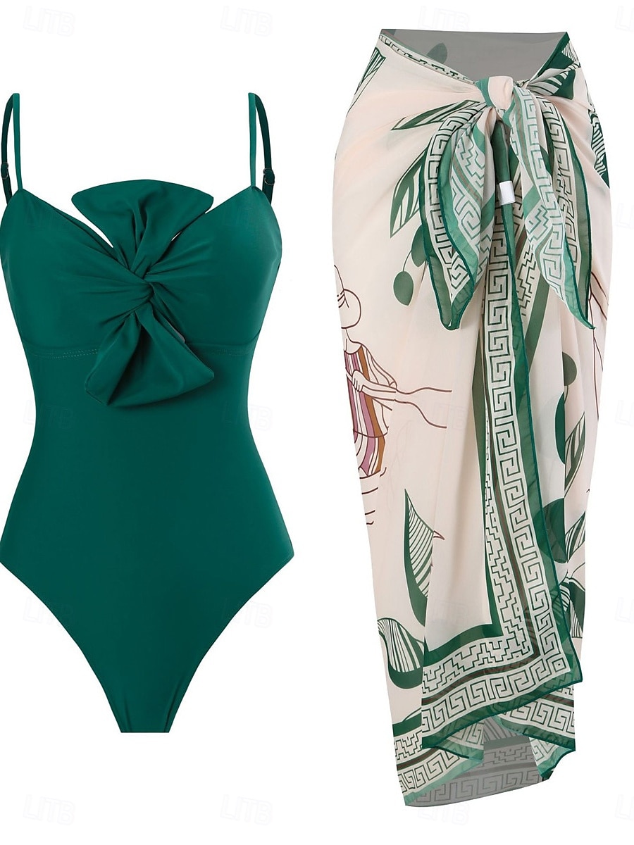 Dam Badkläder En bit 2 st Monokini Byxa Baddräkt knyt fram Öppen rygg Magkontroll Hög midja Smal Semester Standkläder Blommig Grafisk Halterneck Ärmlös Baddräkter 2025 - $52.99 –P1