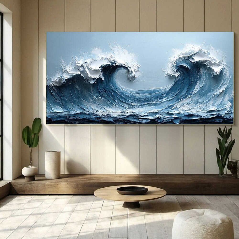 Blue Ocean Wave Painting on Canvas handmade Impasto Textured Painting Designer Serene Canvas Art handmade Choice Minimalist wave painting for Living Room Art Contemporary Art painting wall artwork 2025 - $75.99 –P3
