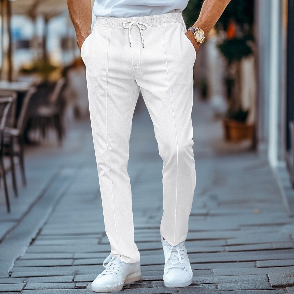 2025年 男性用 スウェットパンツ ジョガー ズボン プリーツパンツ ドローストリング 弾性ウエスト 平織り 履き心地よい 高通気性 全長 カジュアル 日常 祝日 スポーツ ファッション ブラック ホワイト マイクロエラスティック コレクション – $20.99 –P1