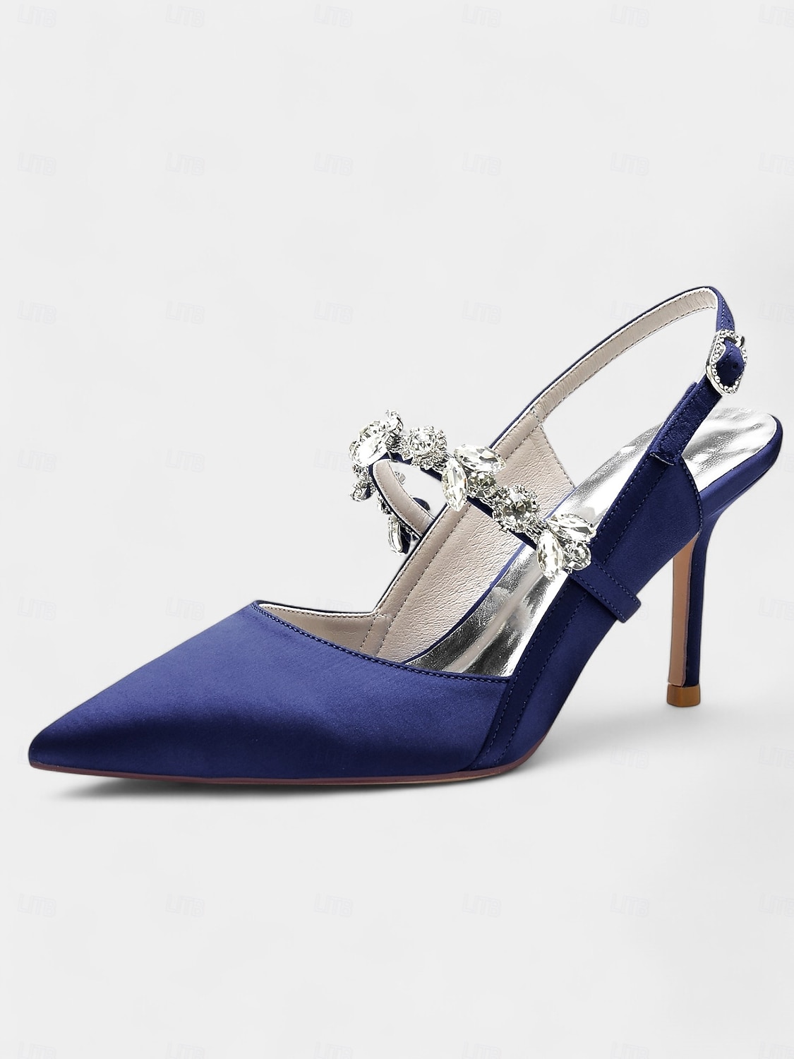 scarpe col tacco da donna in raso bianco con cinturino posteriore e decorazioni in strass – eleganti scarpe a punta per matrimoni e occasioni formali del 2025 a $64.99 –P8