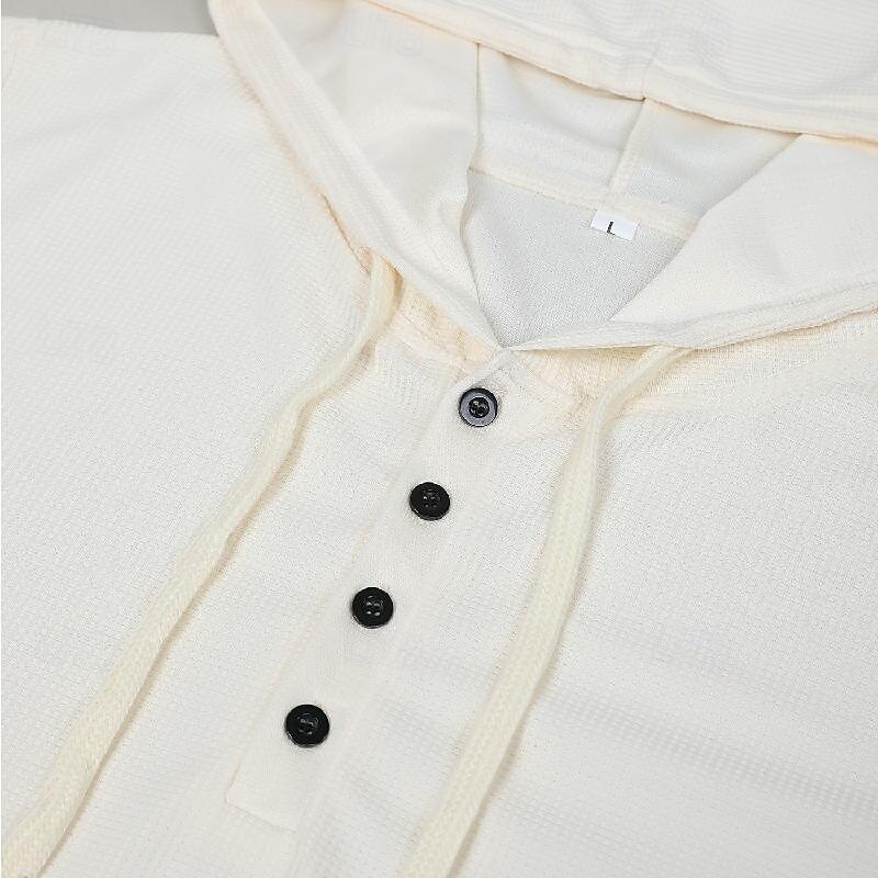 Hombre Camisa de gofres Camiseta Camiseta superior Camisa de manga larga Manga Larga Con Capucha Primavera & Otoño Plano Moda Design Botones Vacaciones Calle Noche Blanco Color Caquí Gris Camiseta 2026 - $18.99 –P12