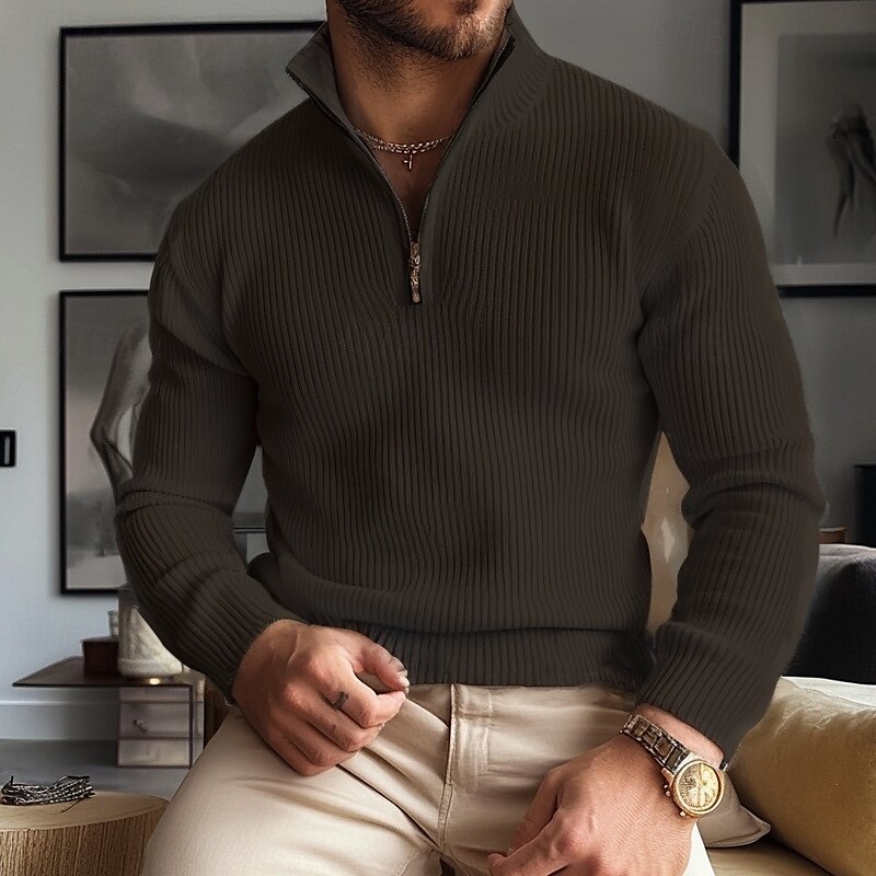 Per uomo Felpa Maglione con zip Maglioni con zip a un quarto A coste Grosso Maglia Classico Mezza Zip Tinta unica Colletto alla coreana Elegante Vintage Formale Interni Abbigliamento Rimborsate del 2025 a $34.99 –P5