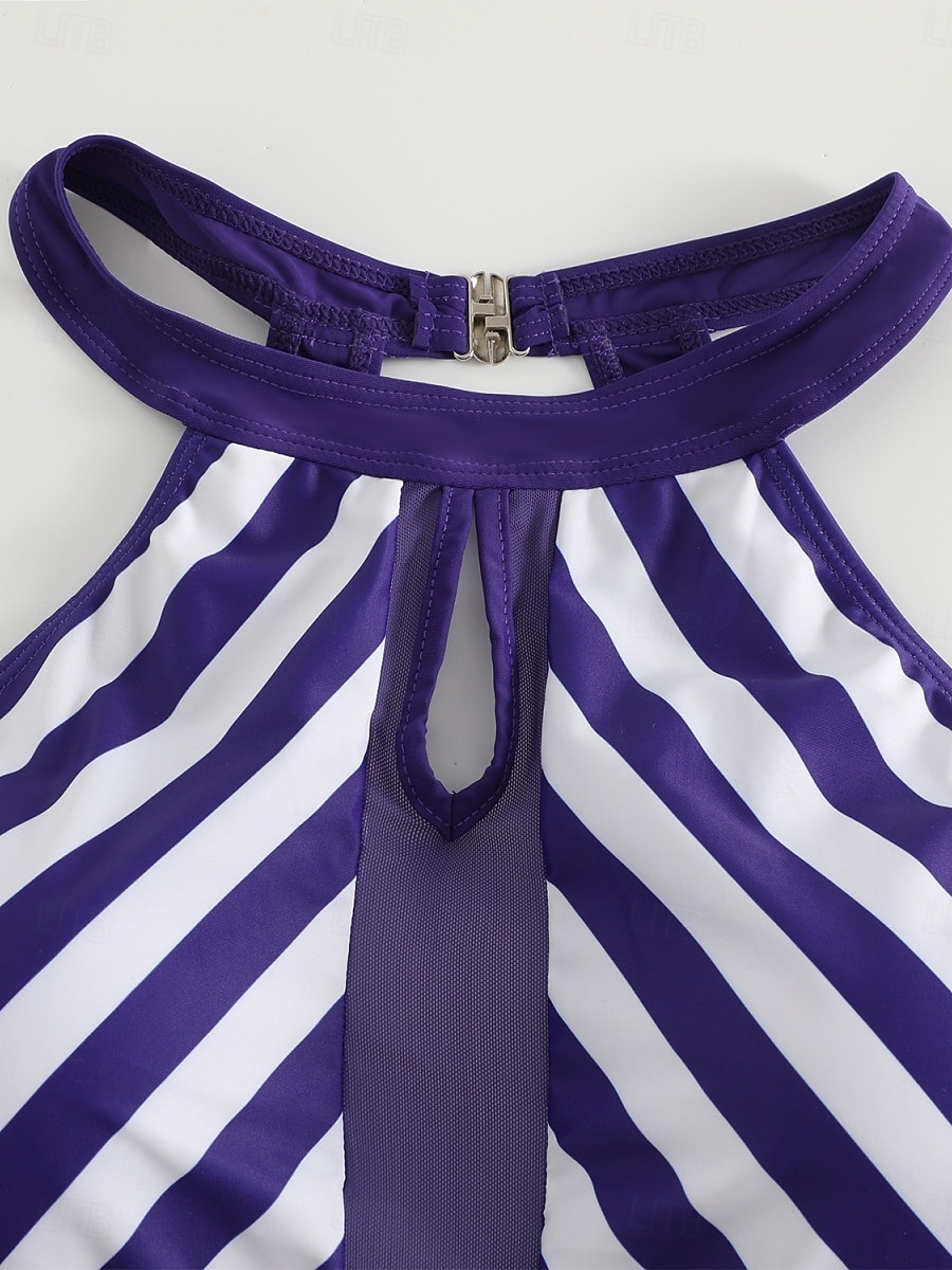Damen Badeanzug Ein Stück Monokini Bademode Gitter Rückenfrei Bauchkontrolle Hohe Taillenlinie Schlank Urlaub Strandbekleidung Streifen Halfterhals Ärmellos Badeanzüge 2025 - $26.99 –P5