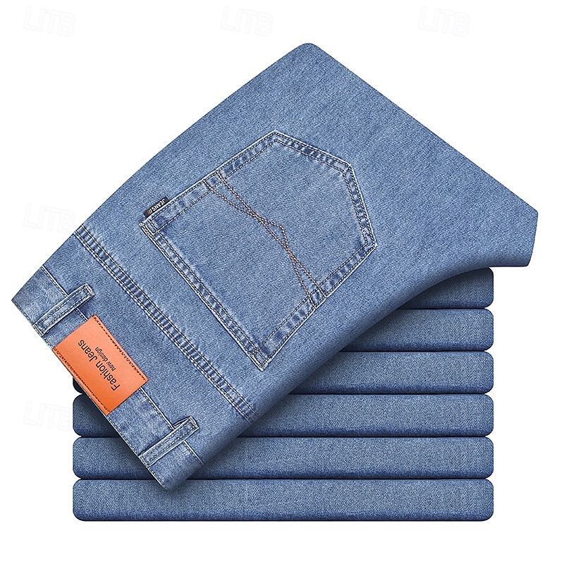 Men's 100% Cotton Jeans Solid Color Full Length Outdoor Casual Daily Vintage Fashion Blue Light Blue Micro-elastic 2025 - $36.99 –P2
