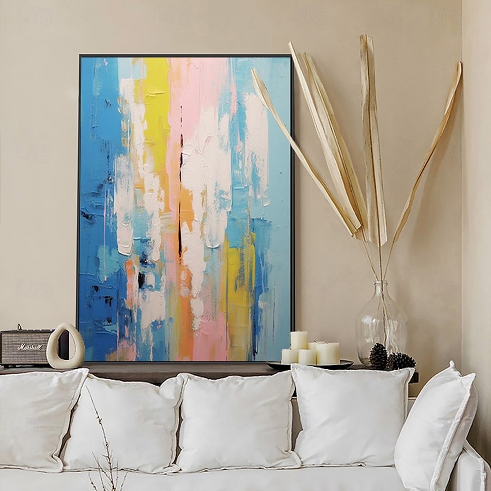 3d blauw abstract schilderij handgemaakte zonsondergang hedendaagse abstracte landschapsschilderij moderne perzik en roze landschapsschilderij wandkunst groot ingelijst canvas schilderij moderne 2025 - $116.99 –P11