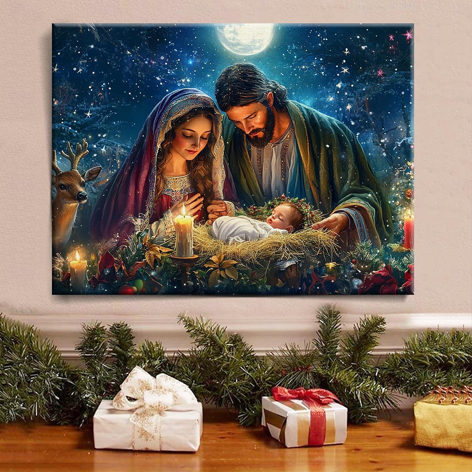Christmas Nativity Scene LED Canvas Wall Art LED Lighted Up Wall Decor 2AA Battery Operated Lighted Canvas Print LED Light Kitchen Bedroom or Home Decor 2025 - $50.99 –P3