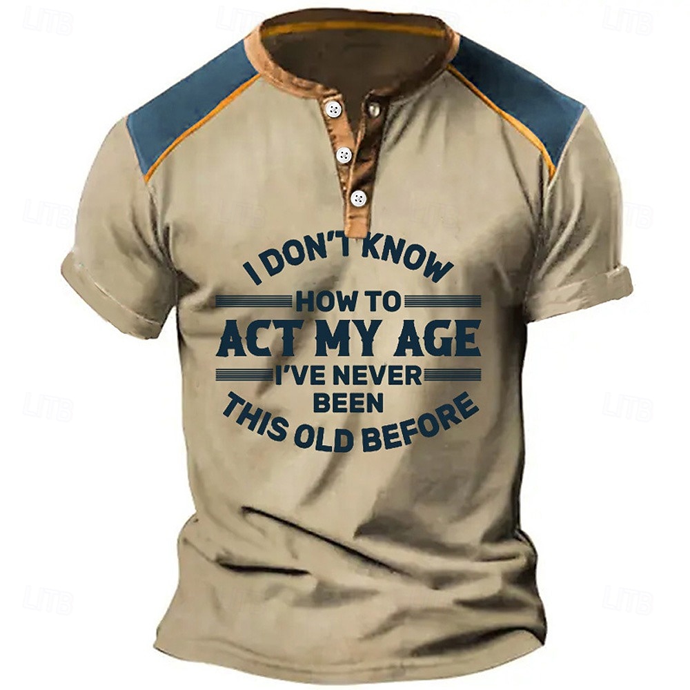 Pánské Grafika Písmeno Tričko Henley Krátký rukáv 3D tisk Módní Designové Pohodlné Venkovní Denní Léto Modrá Trávová zelená Khaki Armádní zelená Šedá Henley Tričko Henley 2025 - $23.99 –P1
