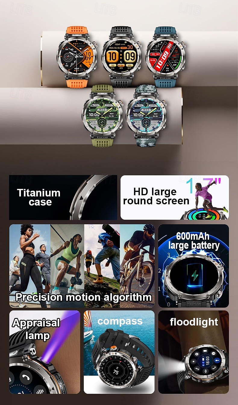 HT30 Smart Watch Rugged Military Men's 1.7 inch 600mAh Battery Compass Sports Fitness Watches Bluetooth Call Smartwatch 2025 - $43.99 –P3