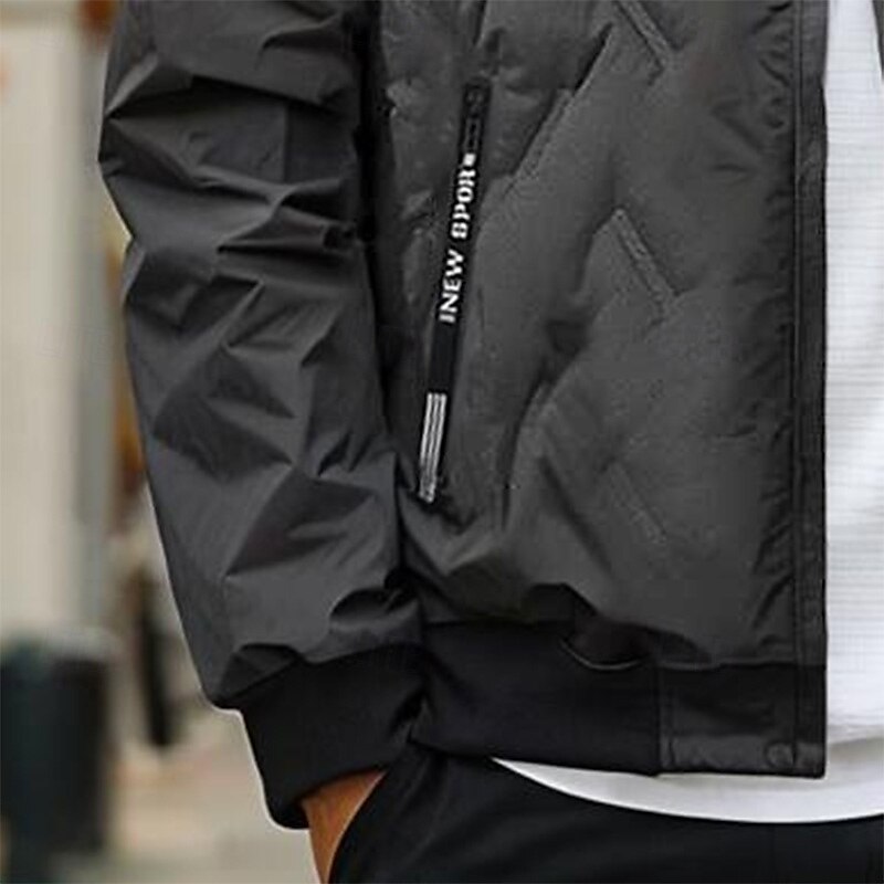 Pánské Puffer bunda S vycpávkou Kapsy Celý zip Vánoce Venkovní ulice Standardní Neutrální Módní Denní Zima Pevná barva Černá Šedá Puffer Jacket 2025 - $58.99 –P4