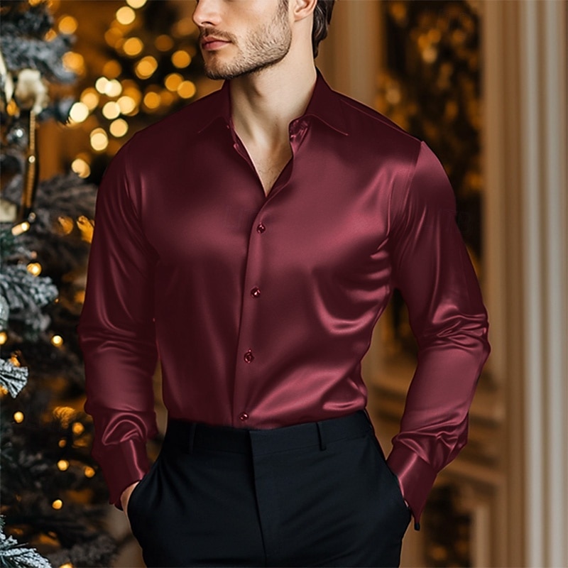 Miesten Paita Satiini paita Rento paita Button Up paita Tavallinen Päivittäin Loma Vaalean sininen Apila Pitkähihainen Kauluskäänne 봄 & Syksy Vaatetus 2026 - $26.99 –P2