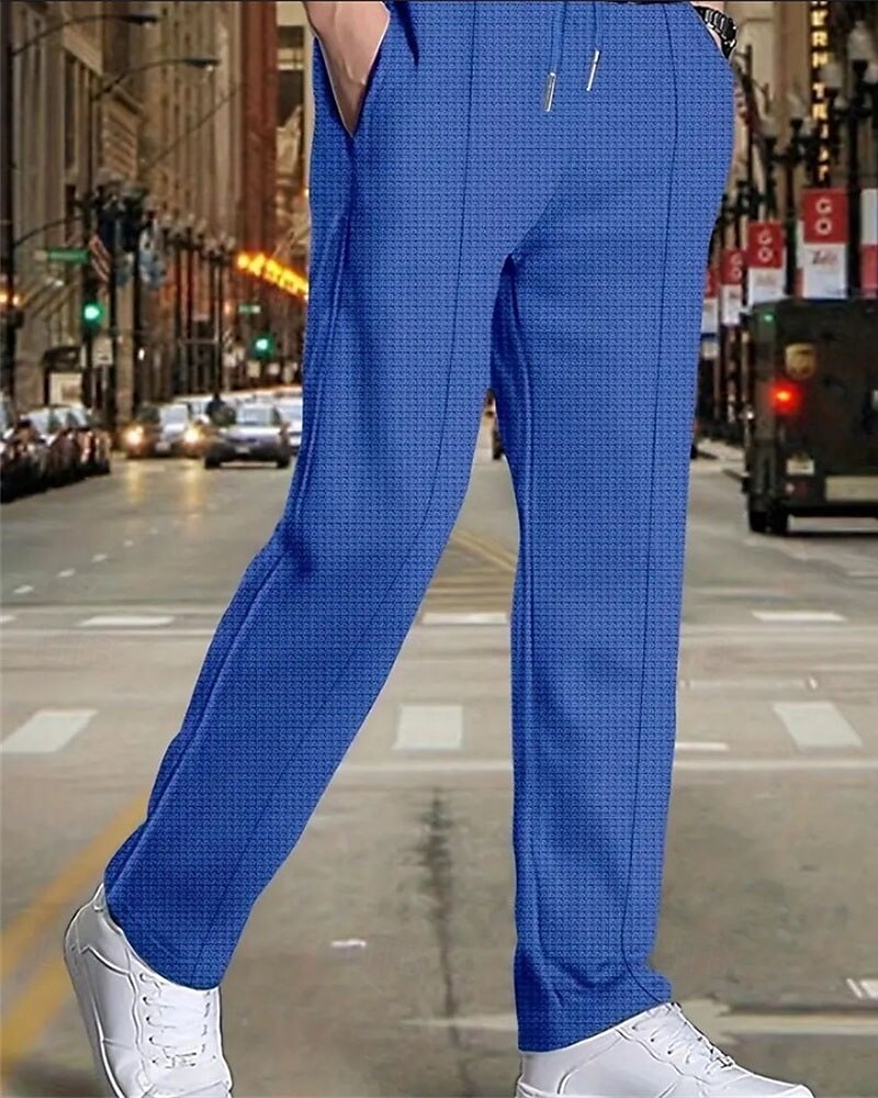 Men's Sweatpants Trousers Pleated Pants Waffle Pants Pocket Drawstring Elastic Waist Plain Comfort Sports Outdoor Daily Fashion Casual Black White Micro-elastic 2025 - zł59.99 –P6