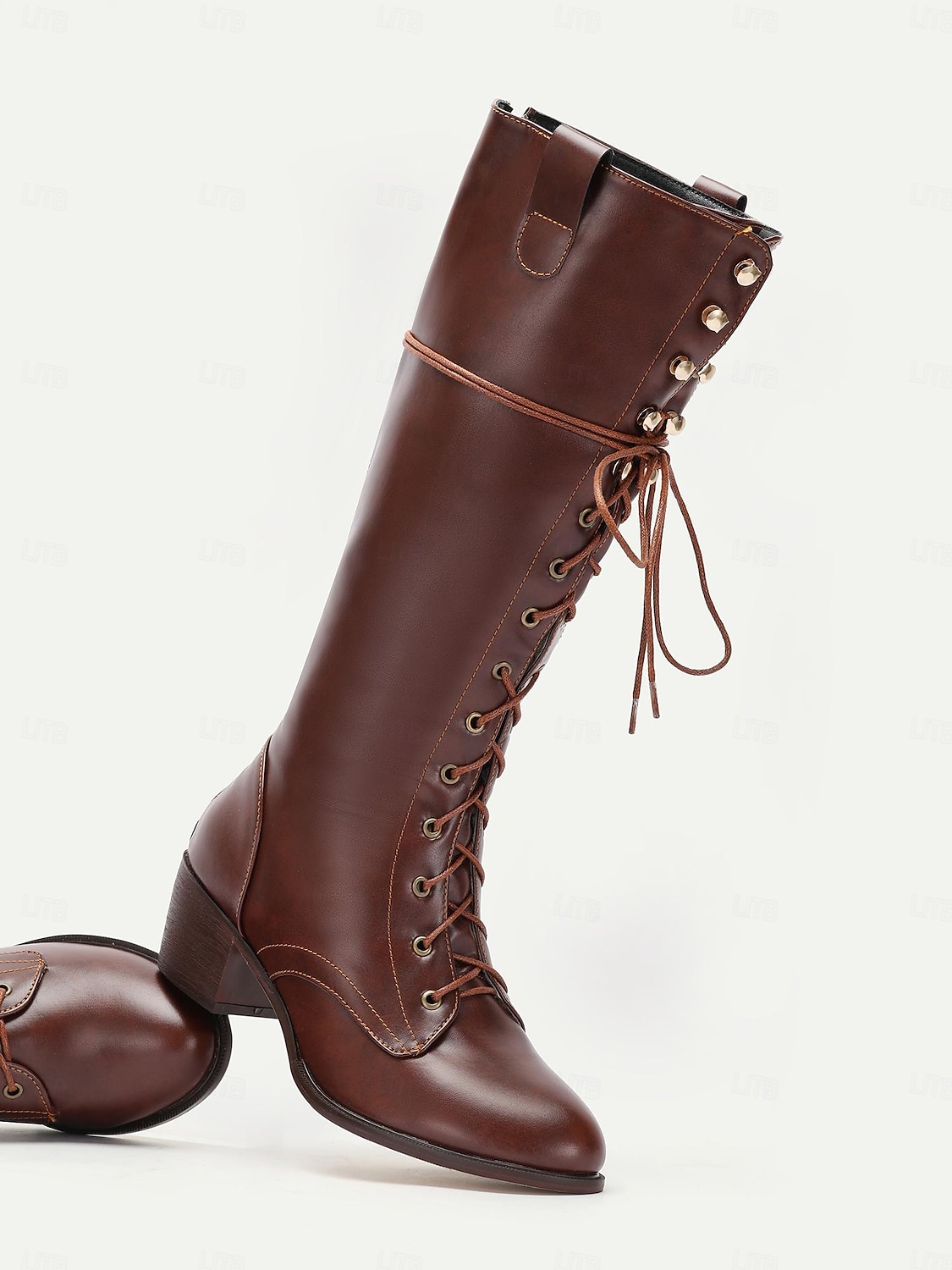 damskie, brązowe, skórzane, sznurowane, sięgające do kolan buty vintage, rustykalne, kowbojskie buty jeździeckie na przygody na świeżym powietrzu 2025 - $79.99 –P3