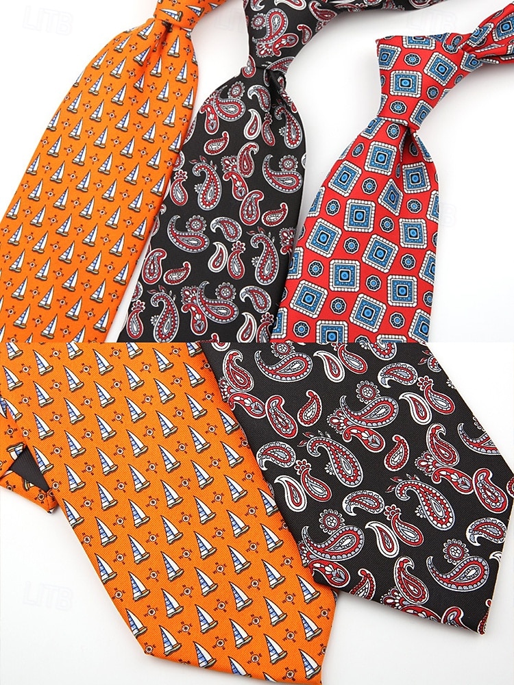 gravatas masculinas de seda sintética com padrão retrô - gravatas vintage com estampa floral e geométrica para uso formal e empresarial de 2025 por $11.99 –P3