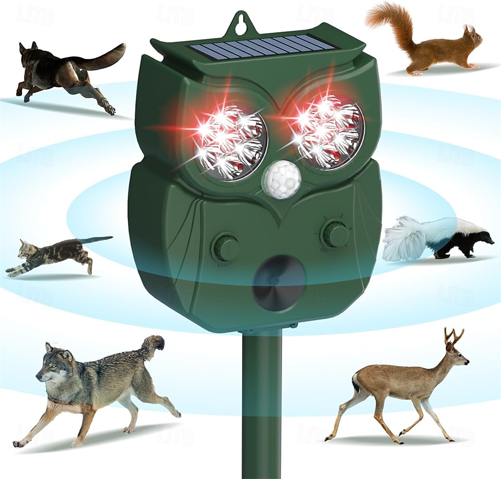 2025年 超音波動物忌避装置 – 防水ソーラー駆動の動作検知デバイス、犬、猫、狐、アライグマ、リス用のLEDフラッシュ付き  コレクション – $39.99 –P1