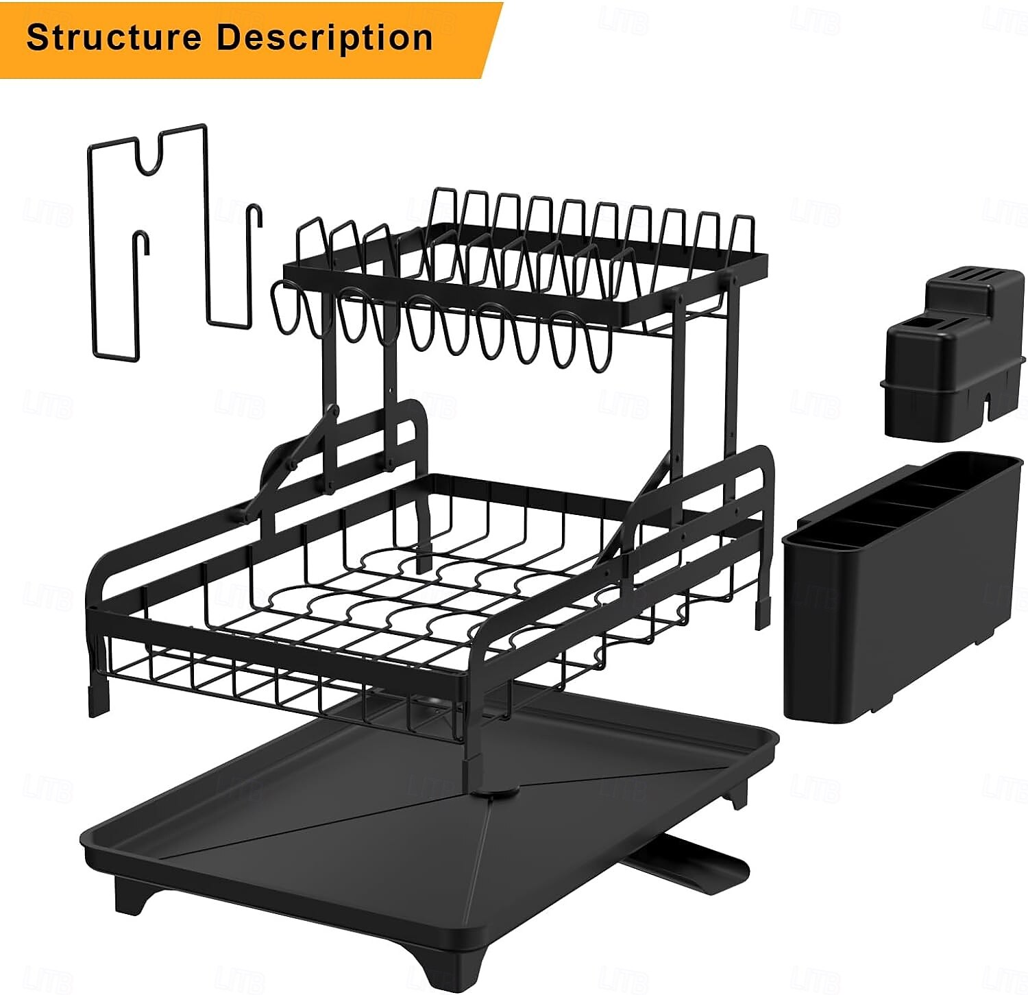 Tableware drying rack 2-layer utensil drain rack with detachable utensil rack and swivel joint durable high carbon steel material larger capacity easy to install black 2025 - $61.99 –P5