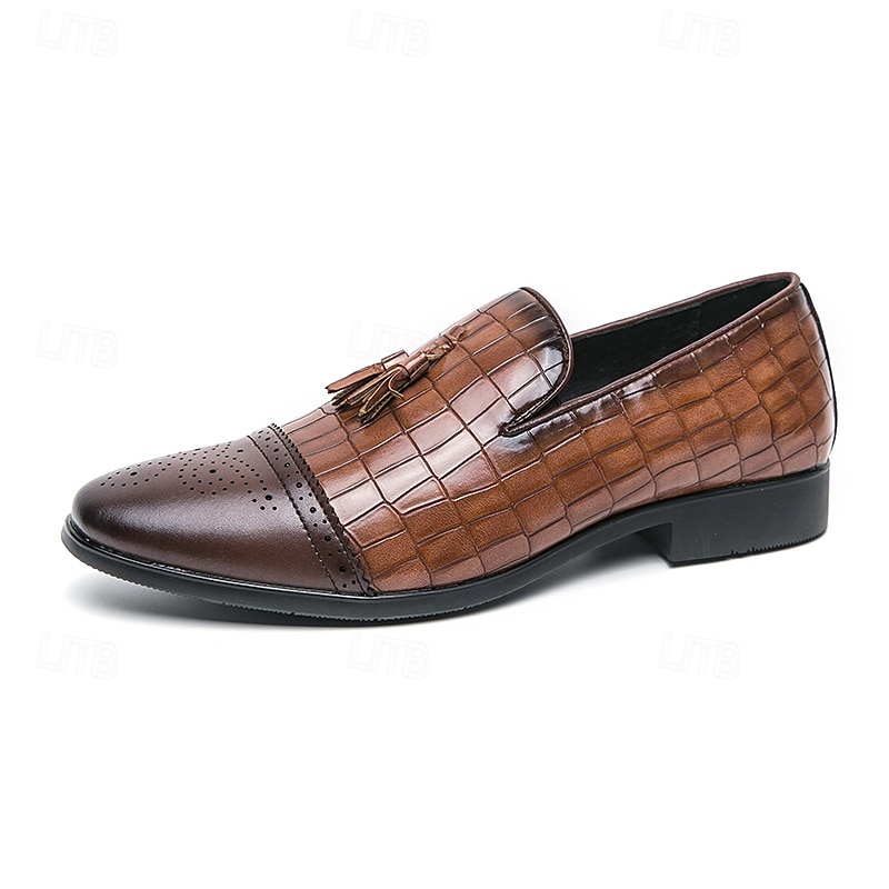 mocassini da uomo in similpelle con motivo coccodrillo marrone e dettaglio nappa – eleganti scarpe eleganti slip-on per occasioni formali e abbigliamento da ufficio del 2025 a $46.99 –P3