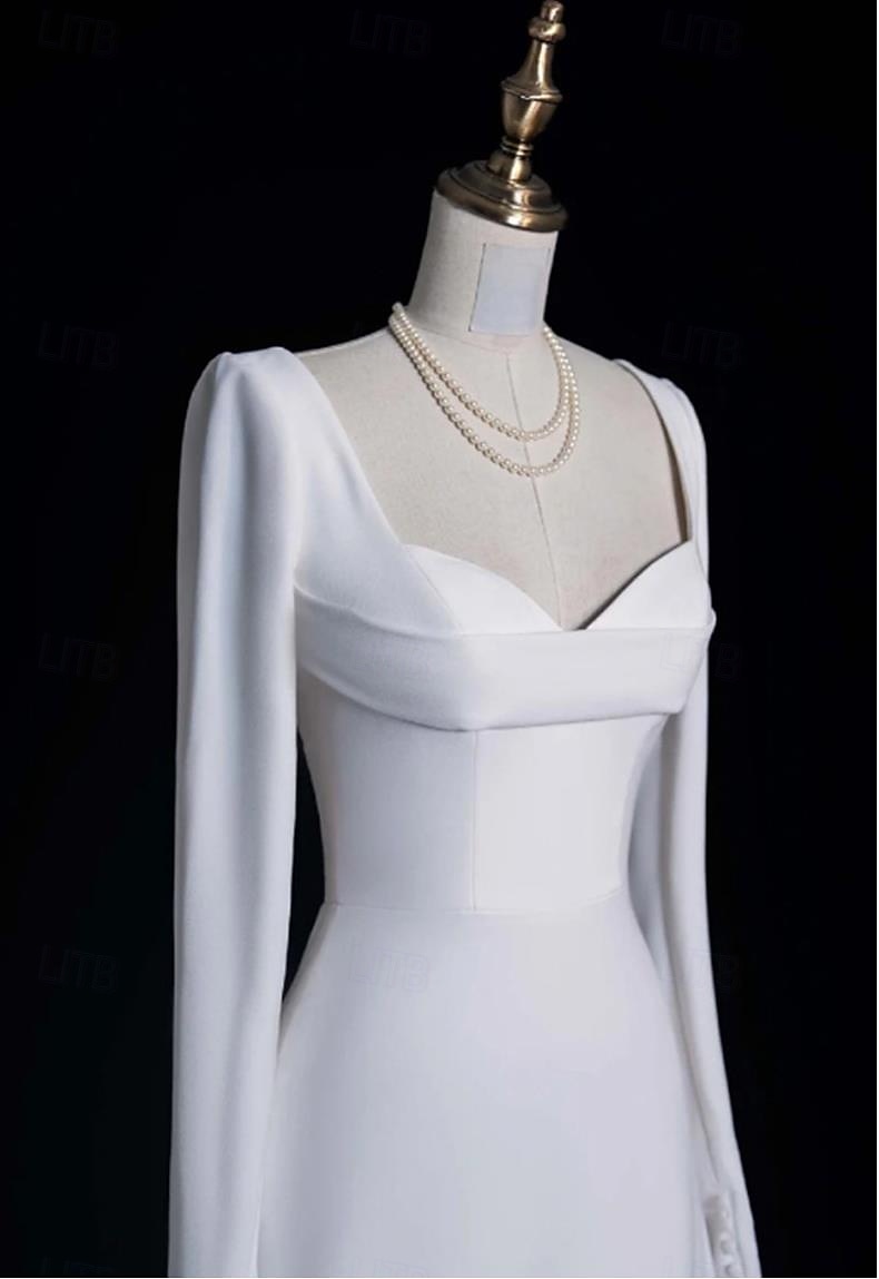 Wedding Dresses A-Line Notch lapel collar Long Sleeve Court Train Satin Bridal Gowns With Solid Color 2025 - $174.99 –P4