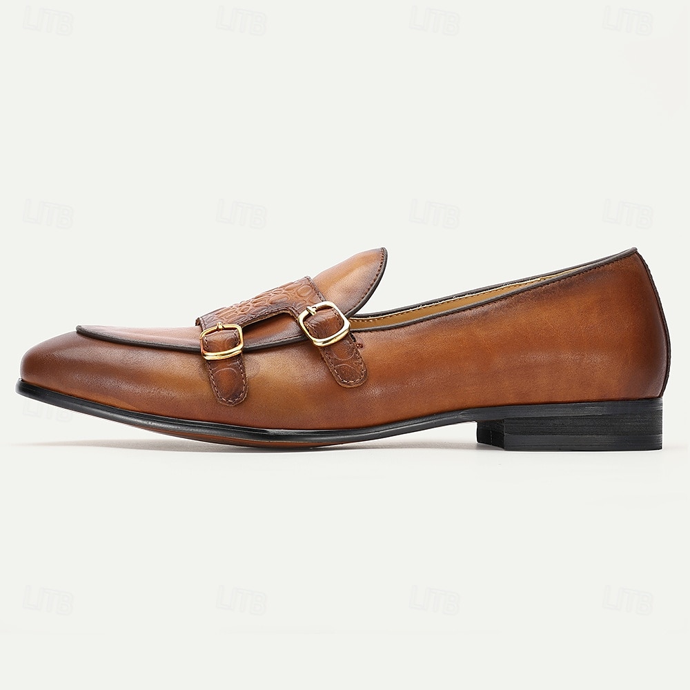 mocassini da uomo in pelle marrone con doppia fibbia e motivo coccodrillo – scarpe eleganti in pelle di vacchetta di alta qualità per abbigliamento formale e casual del 2025 a $94.99 –P3