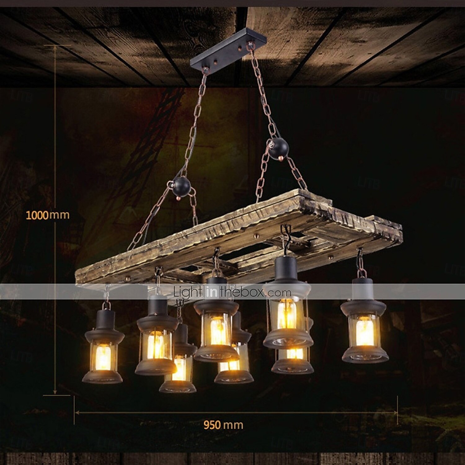 95cm LED longue bande rétro lustre en bois avec abat-jour en verre corde suspension 8 têtes blanc chaud lumières luminaire décoratif rétro rustique antique plafonnier AC110V AC220V de 2025 ? $549.99 –P8