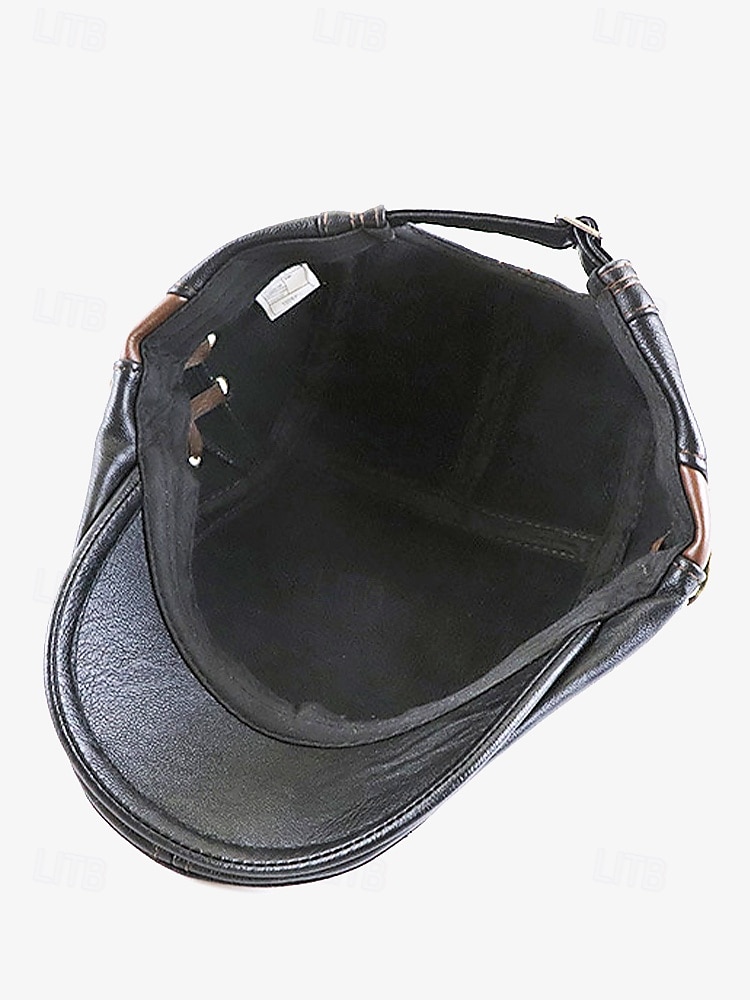 Men's Classic Faux Leather Newsboy Cap – Vintage Flat Ivy Hat with Lace-Up Side Details for Casual and Formal Looks 2025 - $14.99 –P5