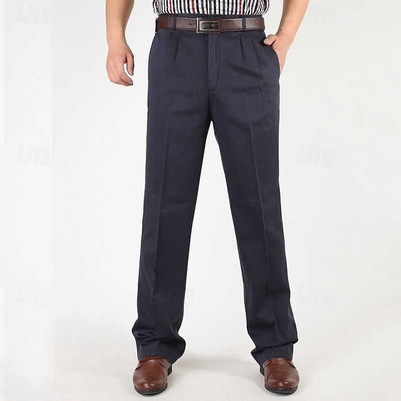 Men's Dress Pants Trousers Chinos Buttons Pocket Straight Leg Plain Comfort Formal Party Work Fashion Classic Style Black Navy Blue Micro-elastic 2025 - $39.99 –P12