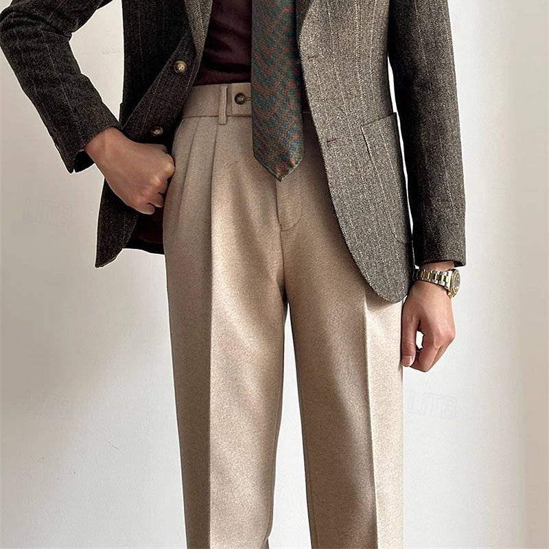 Homens Graduação Social Calças Nápoles Calças chinês Botões Bolsos Côr Sólida Conforto Formal Festa Trabalho Moda Estilo Clássico Cinzento Escuro Damasco Micro-Elástica de 2026 por $31.99 –P2