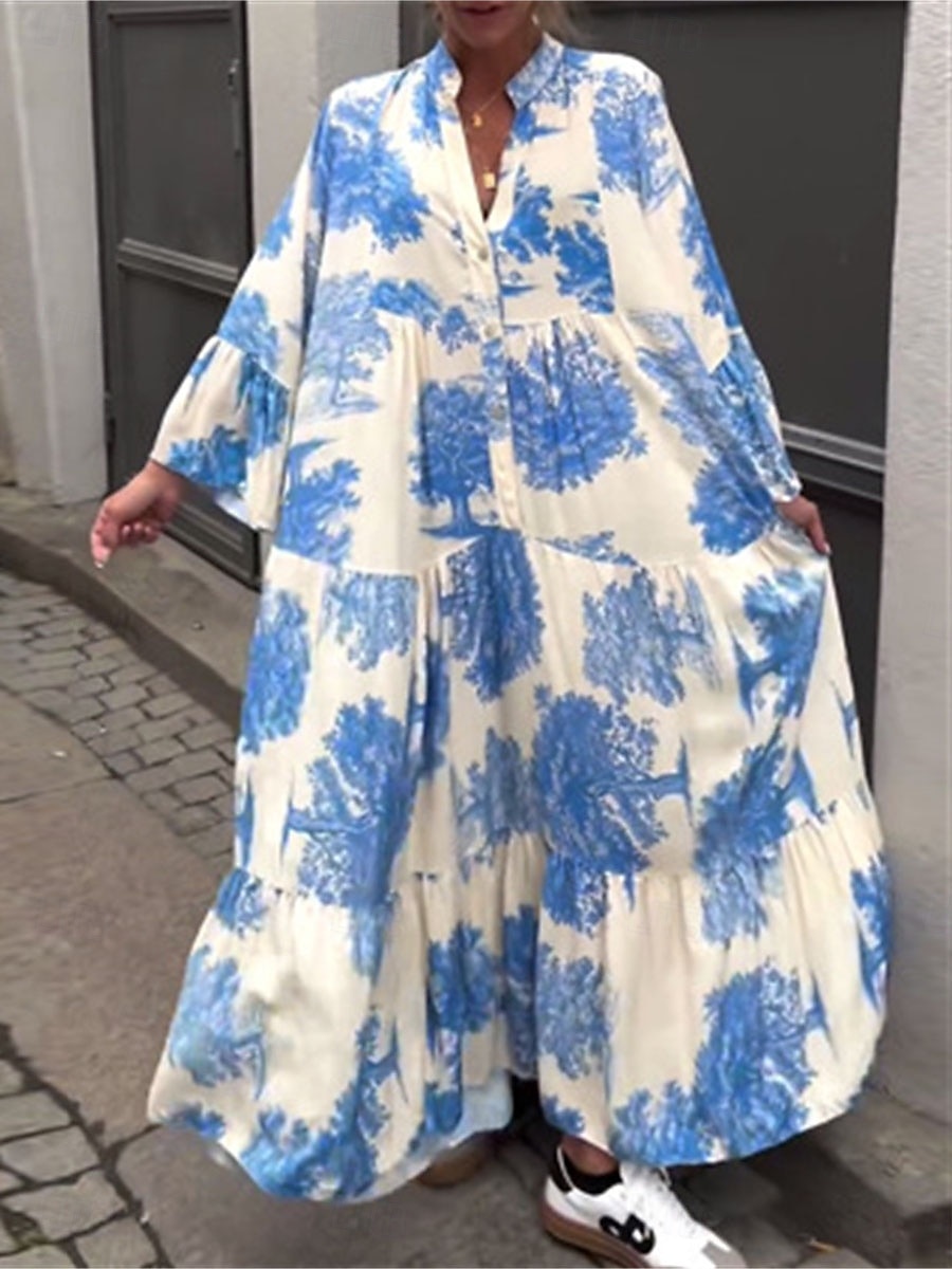 robe longue à fleurs pour femmes, col fendu, manches longues, été, printemps de 2025 ? $57.99 –P1