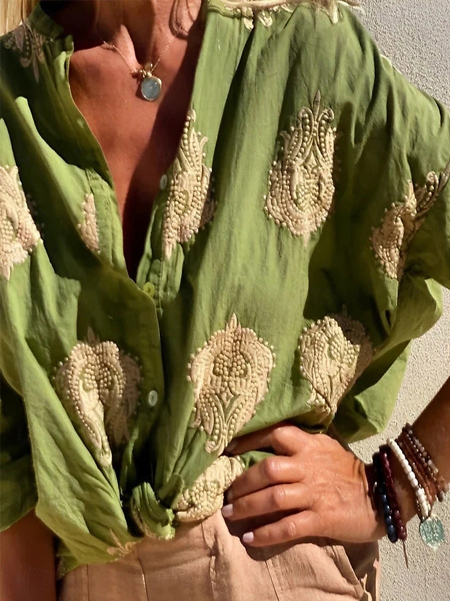 Women's Shirt Long Sleeve Shirt Collar White Sky Blue Green Spring &  Fall 2025 - $29.99 –P4
